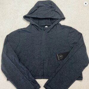 90 Degree by Reflex Dark Heather Gray Half Zip Cropped Hooded Jacket